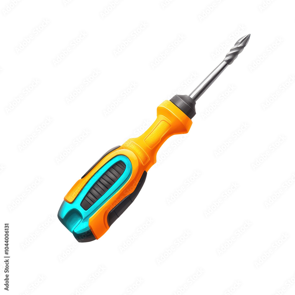 Screwdriver with orange and teal handle, isolated on a white background for easy use in various projects. Screwdriver with orange and teal handle, isolated on a white background for easy use in various projects.