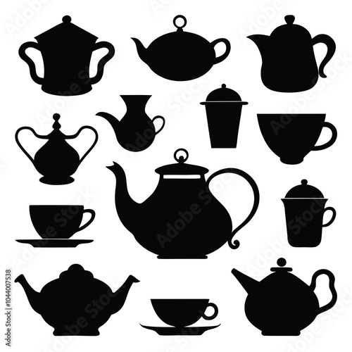 Cups and Teapots Silhouette Vector Collection.