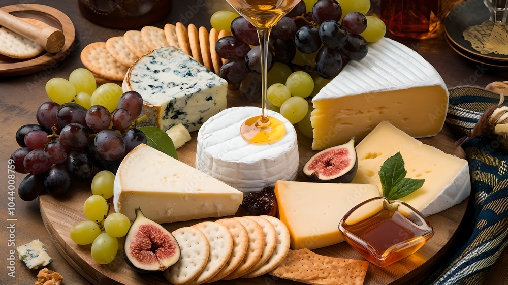 a glass of wine with a slice of cheese and grapes on it. a glass of wine with a slice of cheese and grapes on it.
