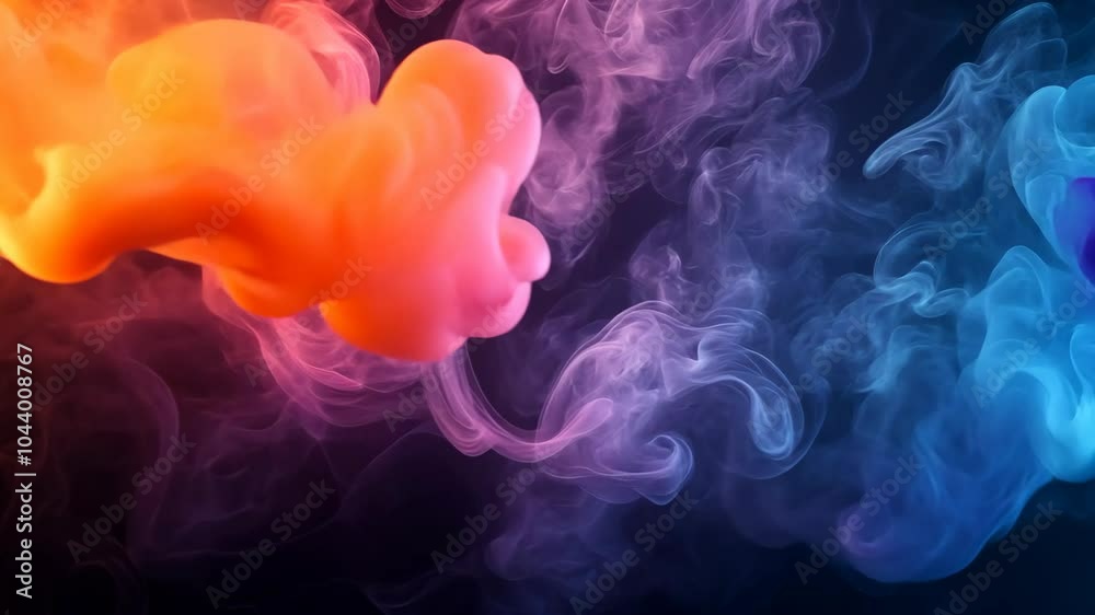 Orange and blue ink swirls in a dark background, creating a vibrant and abstract design Orange and blue ink swirls in a dark background, creating a vibrant and abstract design