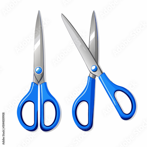 Realistic set of scissors with blue plastic handles, with open and closed blades vector (3)