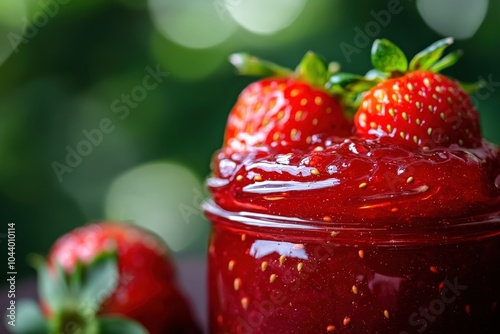 Jam Texture. Fresh and Organic Strawberry Jam Texture in Red Color photo