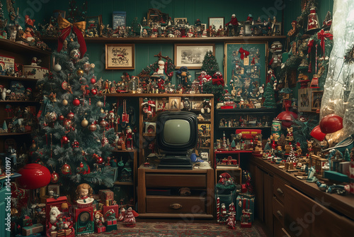 A charming retro corner filled with festive decorations and nostalgic treasures