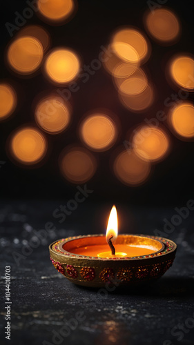 Famous Hindu festival Diwali the festival of lights,oil lamp Diya against dark bokeh background 