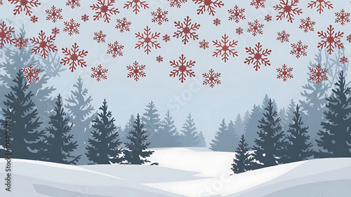 Red Snowflake Horizontal Vector Background