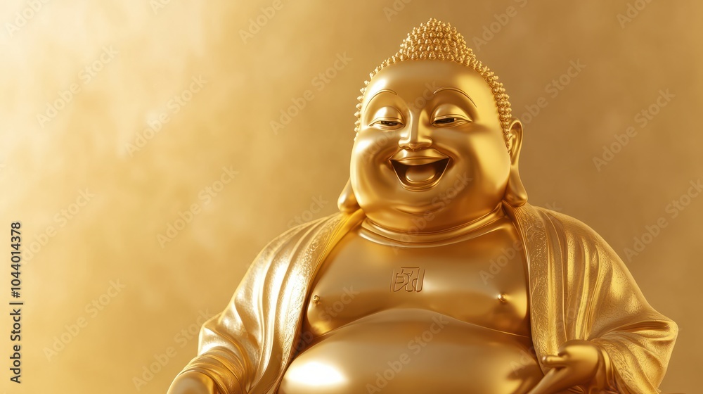 Gold Maitreya Buddha, with a happy expression on his face Gold Maitreya Buddha, with a happy expression on his face