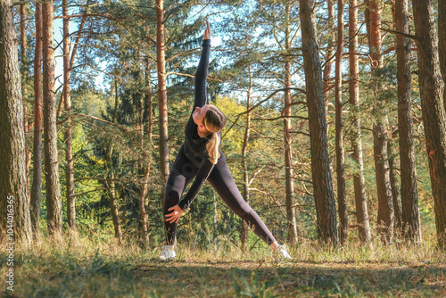 Workout. Fitness, outdoor workout in nature. Fitness, motivation for working the gym, health improvement. Woman doing sports outdoors,wellness, Health, nature, fitness, eco-fitness. mental health.