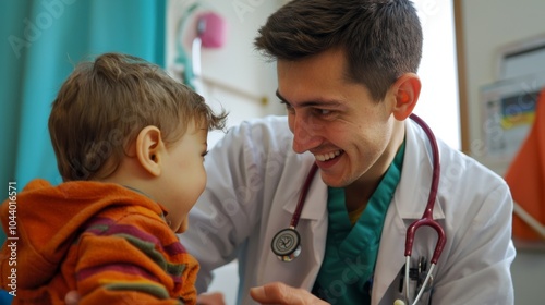 Pediatrician with Child: A pediatrician interacting playfully with a child during a check-up