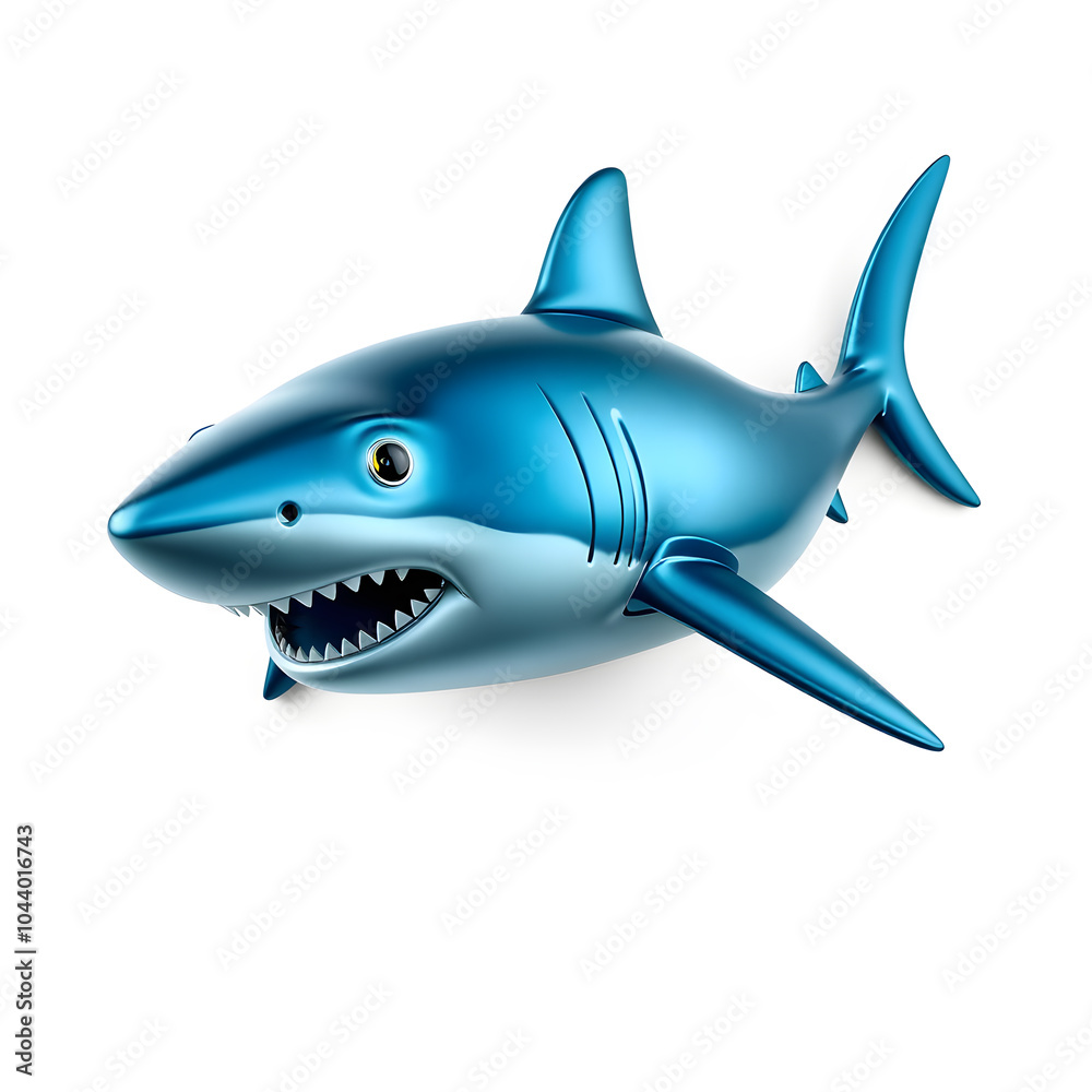 Shark metallic 3D image of navy blue shark on white background. Generative AI Shark metallic 3D image of navy blue shark on white background. Generative AI