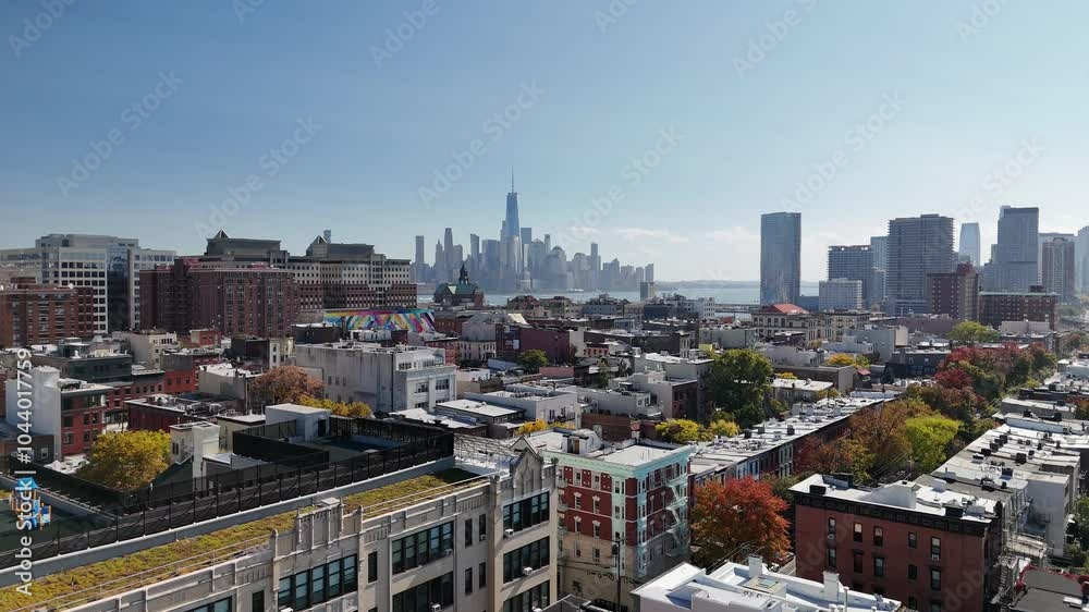 Downtown New York City Drone view from Hoboken NJ Downtown New York City Drone view from Hoboken NJ
