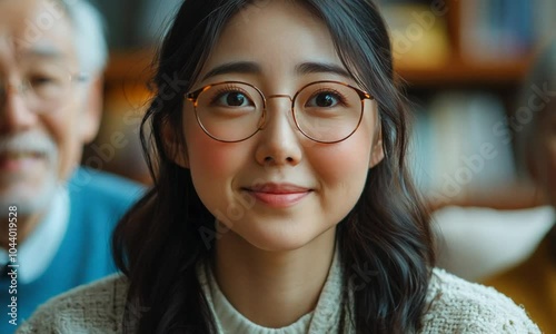 Wallpaper Mural A young woman smiles warmly in a cozy setting with older adults. Torontodigital.ca