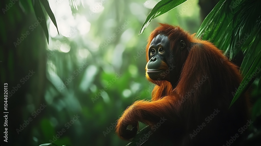 Obraz premium Sumatran orangutans adapting to life in dense tropical rainforest ecosystems