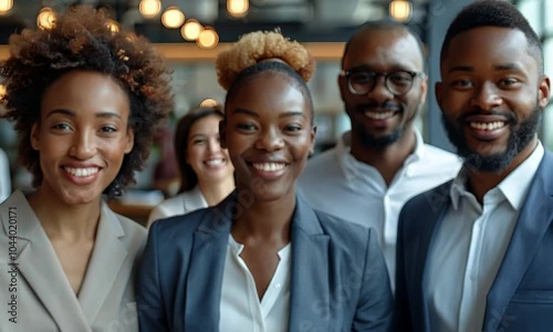 African american business team smiling in casual office video animation. Black professionals friendly expressions animated footage HD clip seamless motion graphics. Corporate concept