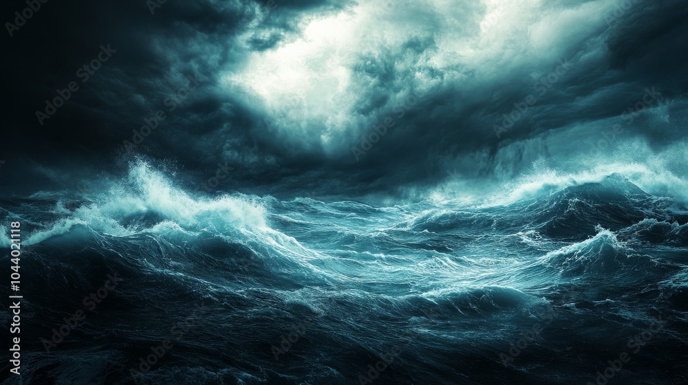 Fototapeta premium Dark clouds loom over the restless sea creating a tense atmosphere before the storm