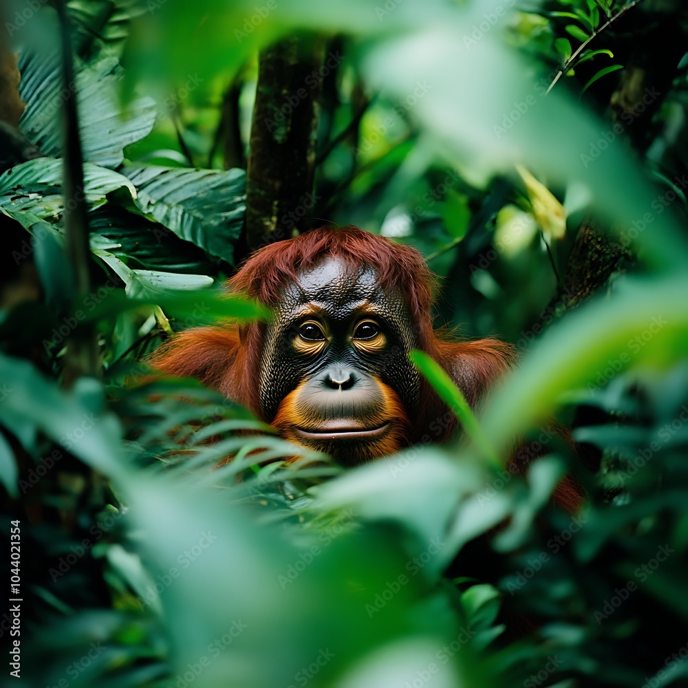 Obraz premium Sumatran orangutans navigating life in dense rainforest ecosystems picture