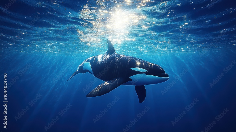 Fototapeta premium Orca swimming gracefully in ocean depths.
