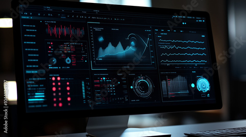 Futuristic Digital Interface Modern Data Screen with Global Indicators, Data Streams, and Complex Forecasting Models