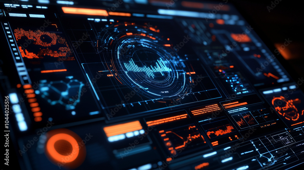 Futuristic Digital Interface Modern Data Screen with Global Indicators, Data Streams, and Complex Forecasting Models