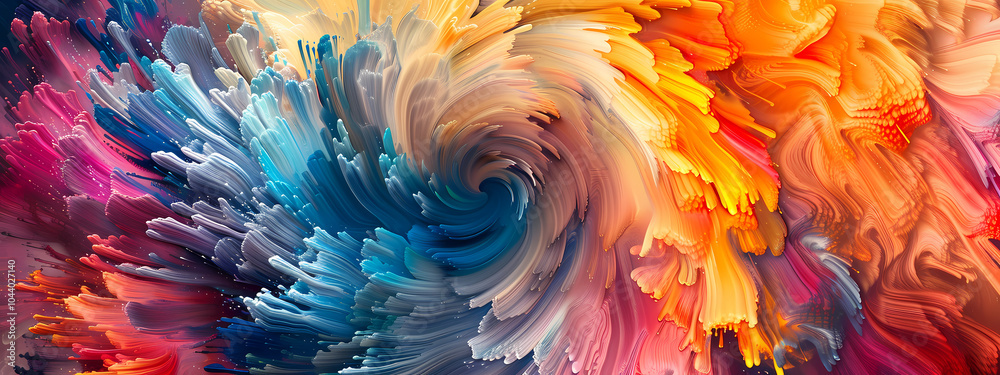 Obraz premium An abstract swirl of vibrant colors, blending blues, oranges, and pinks, creating a dynamic and energetic visual experience.