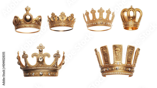 Collection of Gold Royal King Crowns on a Transparent Background Generative AI photo