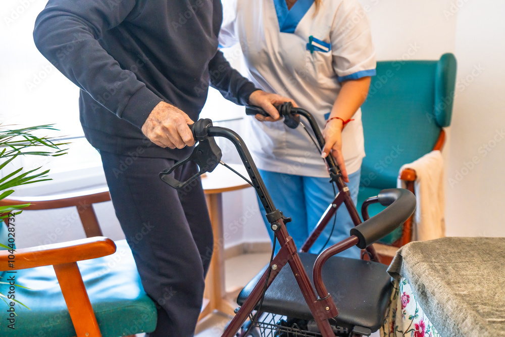 Senior man using walkers in the nursing home Senior man using walkers in the nursing home