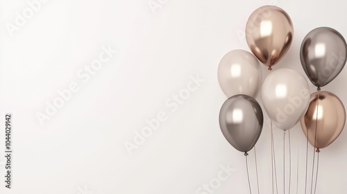 Elegant birthday card design with minimalist metallic balloons for special celebrations. photo