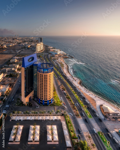 Aerial shot of Jeddah city and hotels