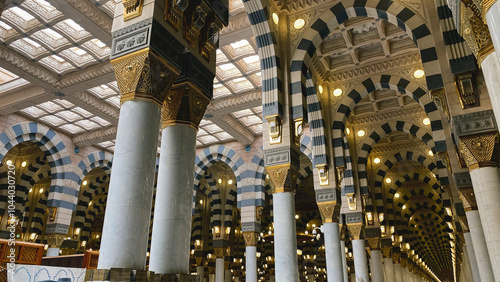 A picture of the inside of the Al Masjid an Nabawi mosque in medina