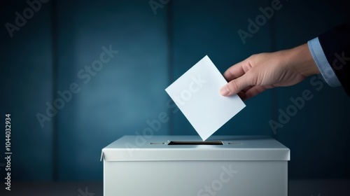 A hand casting a vote in a secure ballot box, symbolizing democratic participation and the power of individual choice in elections.