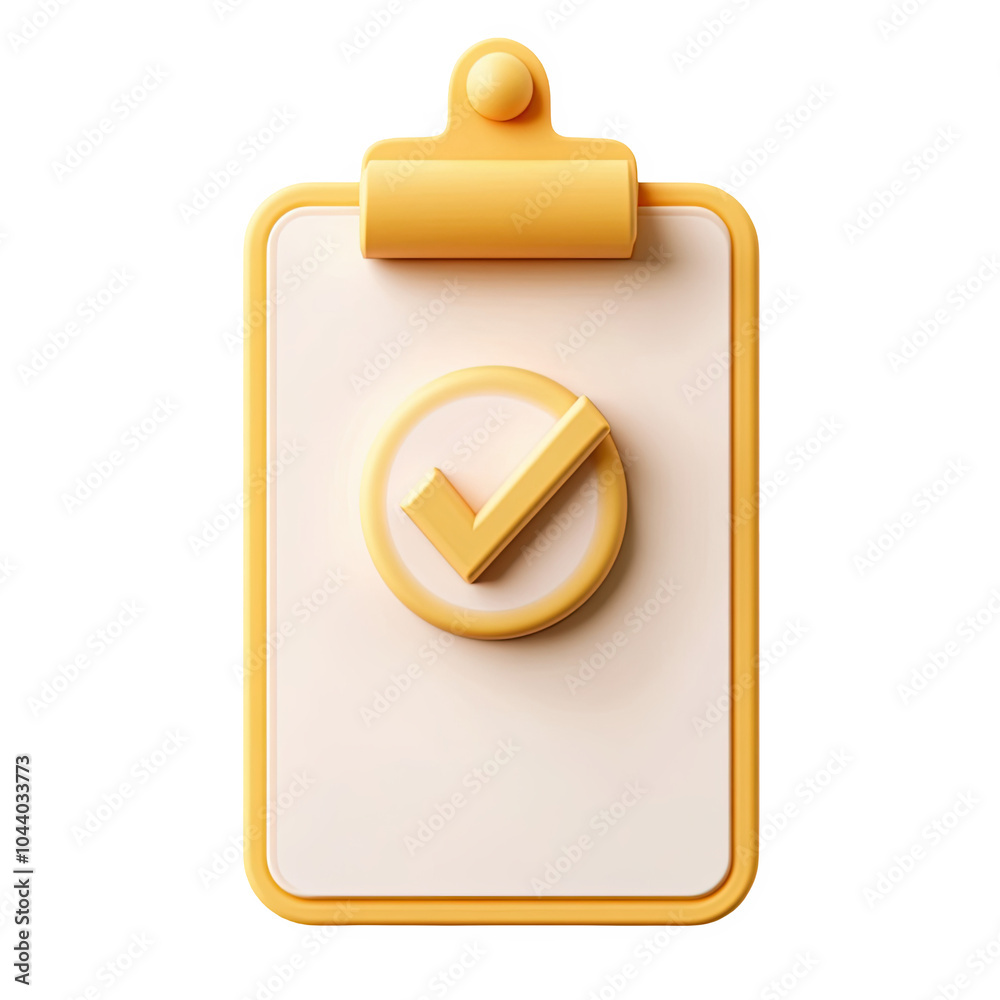 Yellow clipboard 3d icon PNG, cartoon style minimal on transparent, isolate on white background