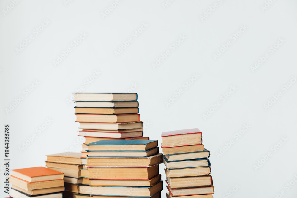 Obraz premium Stacks of educational books for teaching in the library on a white background