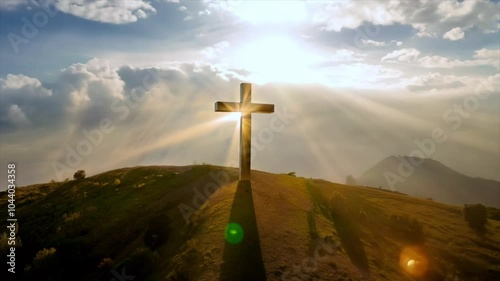 Beautiful Christian Cross on the hill Generative AI 