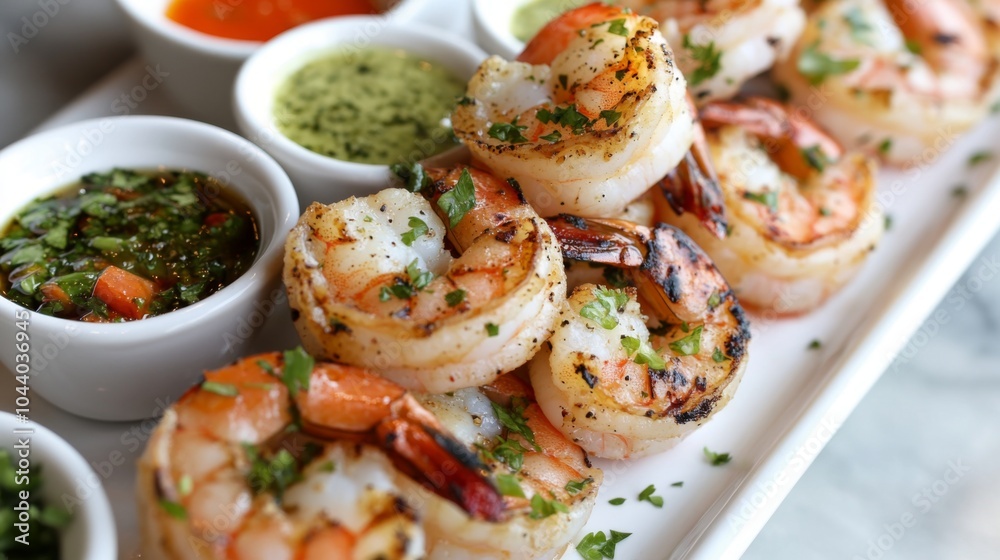 Grilled Shrimp with Variety of Dipping Sauces Grilled Shrimp with Variety of Dipping Sauces