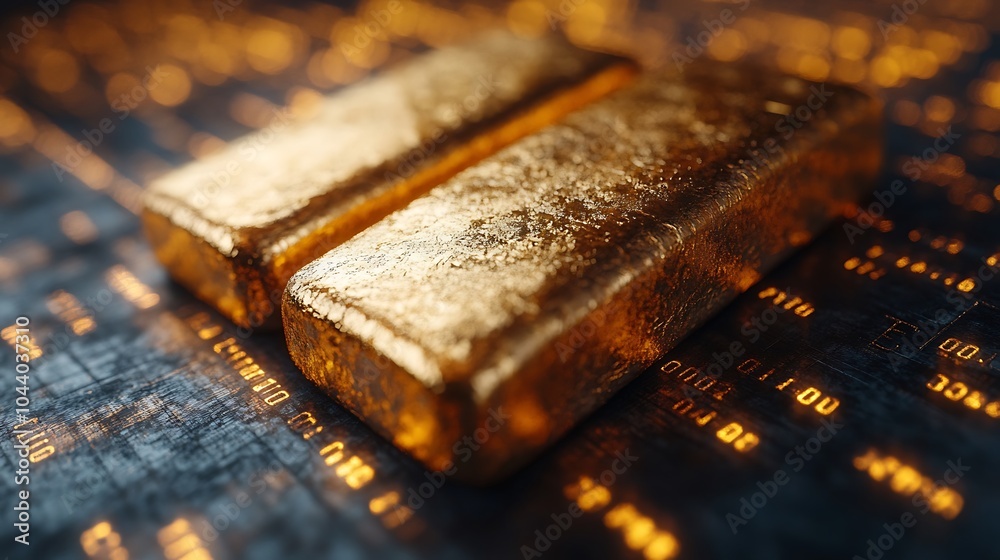 Two gold bars on a financial chart. Two gold bars on a financial chart.