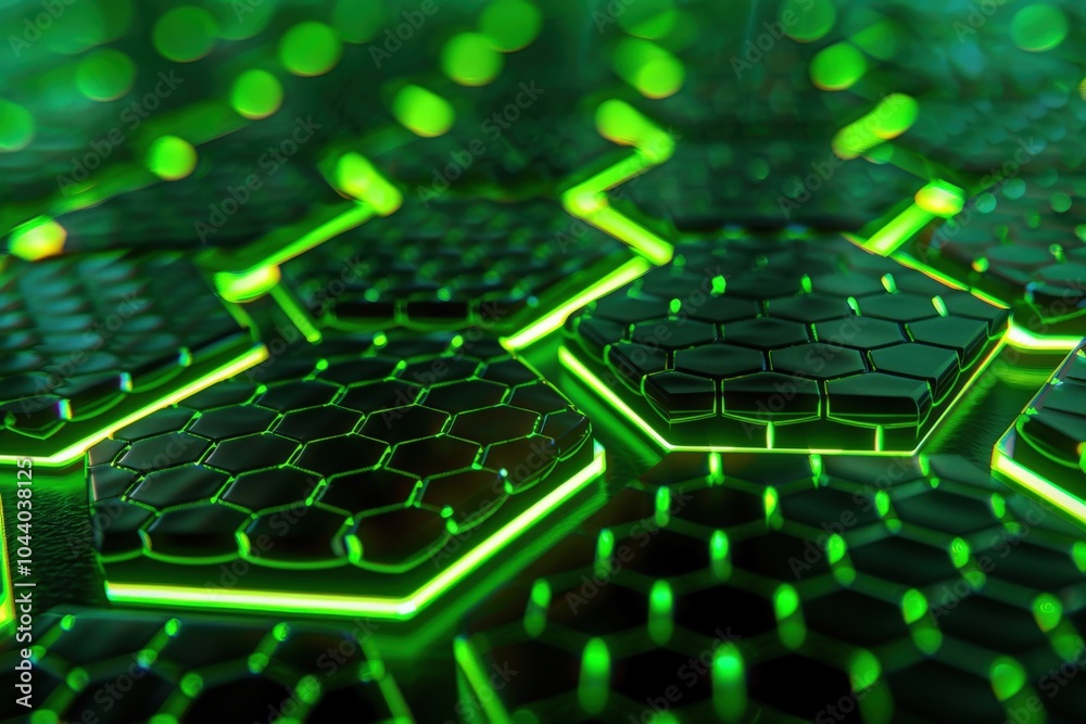 Obraz premium Abstract Pattern of Green Illuminated Hexagons
