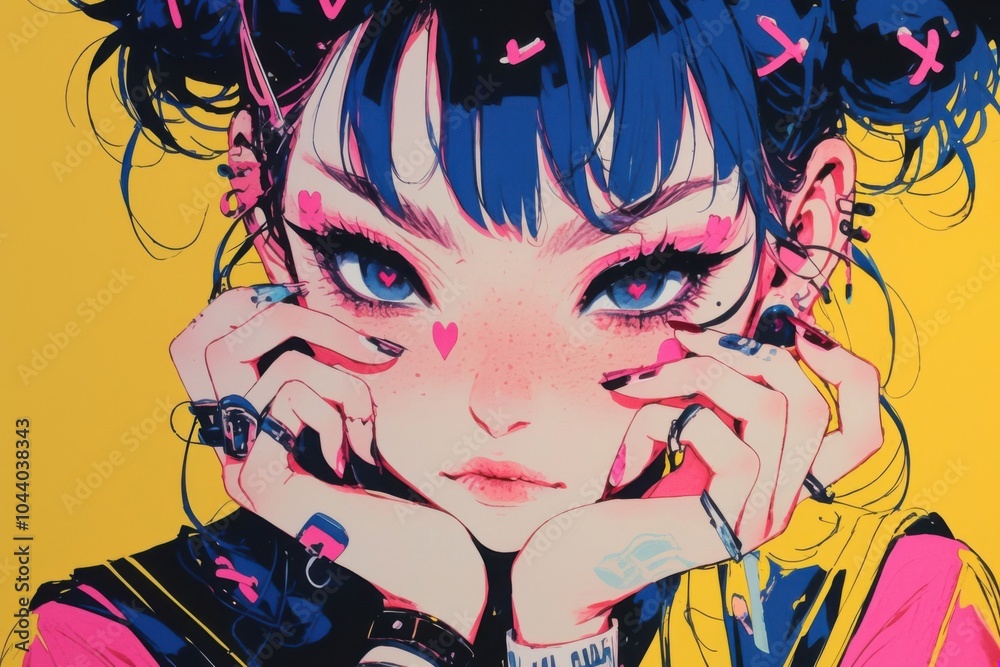 Fototapeta premium Vibrant Portrait of Youth: An Edgy Exploration of Modern Expression in Digital Art