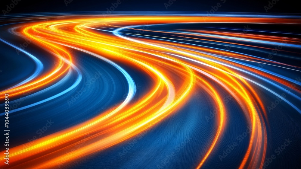 Abstract Light Trails of Traffic, Speed and Motion on Night Road, Long Exposure Background Abstract Light Trails of Traffic, Speed and Motion on Night Road, Long Exposure Background