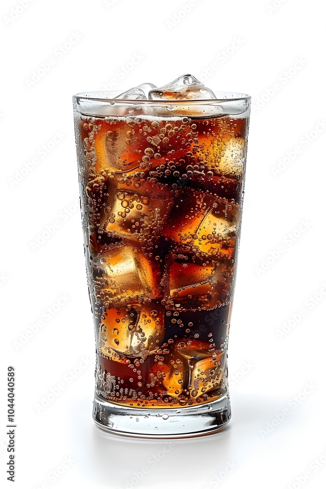 Chilled Carbonated Cola Drink in Transparent Glass on White Background Chilled Carbonated Cola Drink in Transparent Glass on White Background