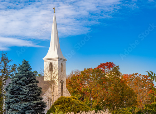 St John's Evangelical Lutheran church, one of three prominent churches of Mahone Bay, Nova Scotia, Canada photo