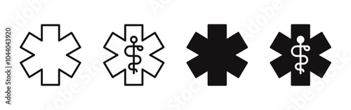 Medical star icons set. Medical alert emergency, EMT, EMS, Star of Life, Nurse, Doctor Caduceus, Medical Services. Vector illustration.