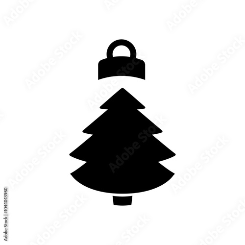 Decoración de Navidad. Logo con silueta de bola de navidad en espacio negativo con árbol tipo pino o abeto para tarjetas y felicitaciones