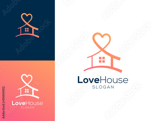 Love house logo. Heart with home vector logo design.