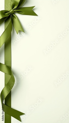 Eco friendly olive green ribbon on white background photo