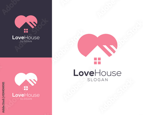 Love house logo. Heart with home vector logo design.
