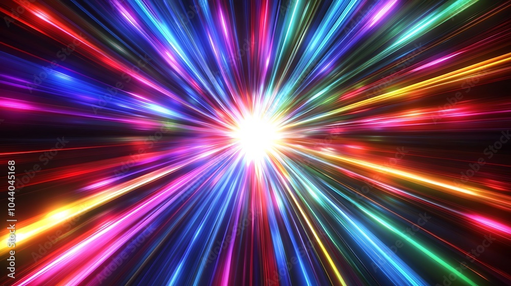 Radiating Neon Light Burst, futuristic flashes, Motion lights, Colorful Streaks on Dark Background Radiating Neon Light Burst, futuristic flashes, Motion lights, Colorful Streaks on Dark Background