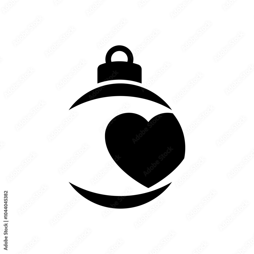 Obraz premium Decoración de Navidad. Logo con silueta de bola de navidad en espacio negativo con corazón para tarjetas y felicitaciones