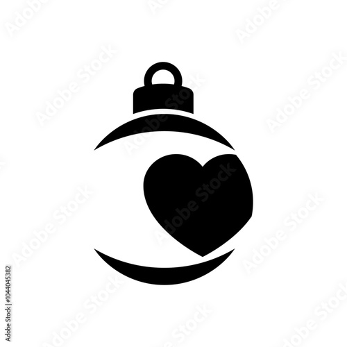 Decoración de Navidad. Logo con silueta de bola de navidad en espacio negativo con corazón para tarjetas y felicitaciones