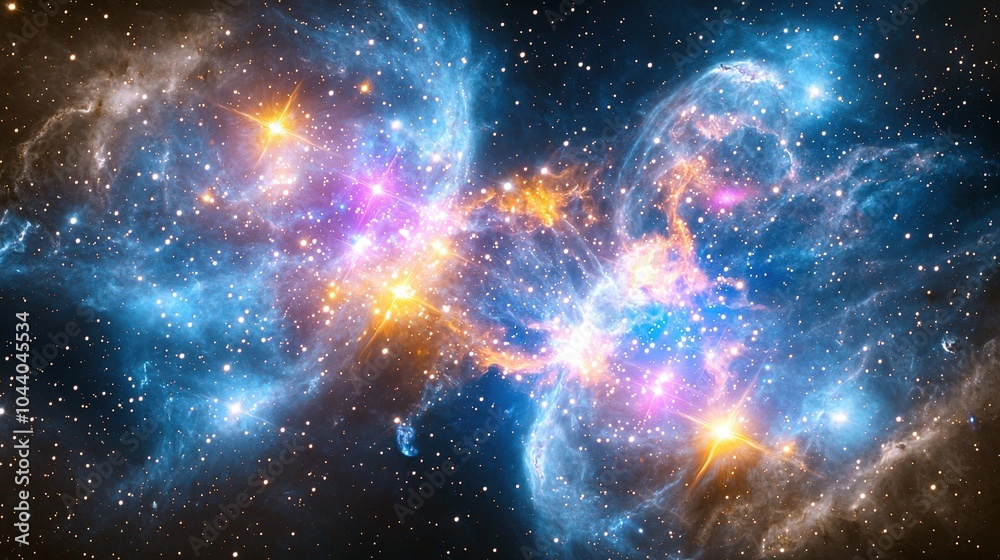 A vivid depiction of a colorful nebula illuminated by starlight in the depths of space A vivid depiction of a colorful nebula illuminated by starlight in the depths of space