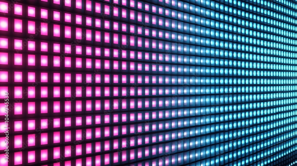 Colorful LED display wall with vibrant pink and blue lights illuminating the space at a modern event venue Colorful LED display wall with vibrant pink and blue lights illuminating the space at a modern event venue