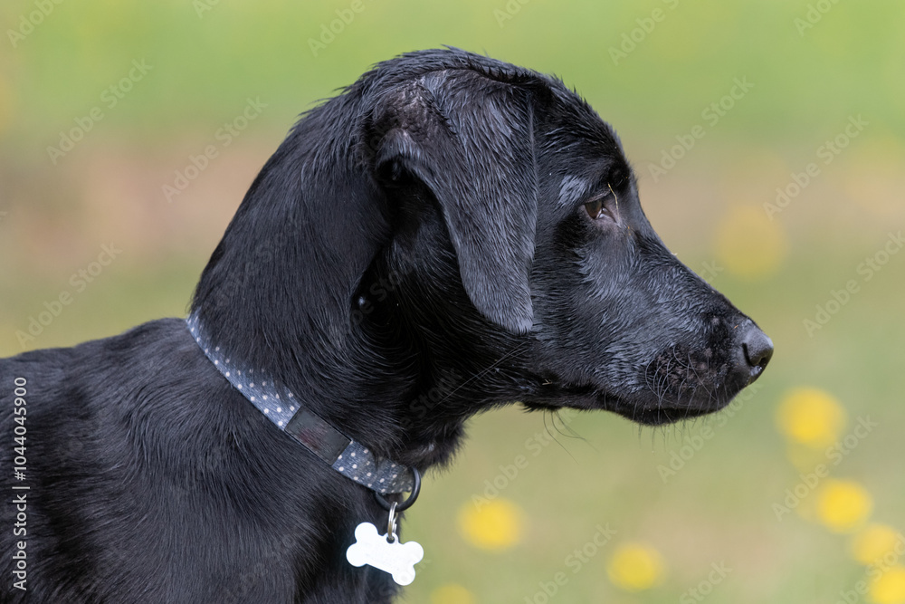 Head shot of a black Labrador puppy Head shot of a black Labrador puppy